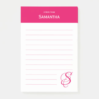 Personlig Namn Rosa Elegant Monogram Linjed Post-it Block