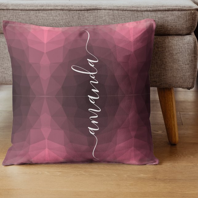 Personlig Namn Rosa Geometric Kudde (Personalized Script Name Pink Geometric Throw Pillow)