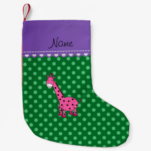 Personlig namn rosa giraffe grönt polka dots liten julstrumpa