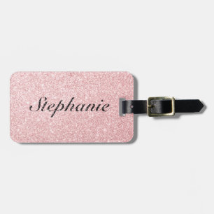 Personlig Namn Rosa Glitter Gnistra Stil Bagagebricka