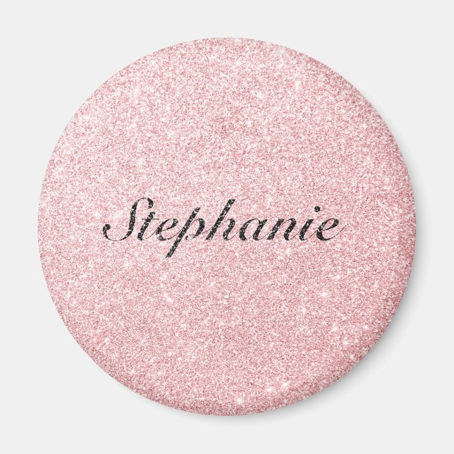 Personlig Namn Rosa Glitter Gnistra Stil Magnet (Framsidan)