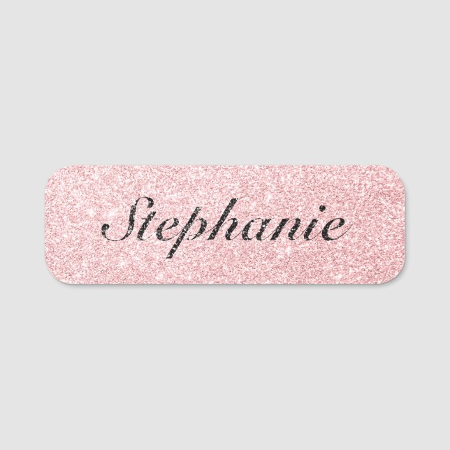 Personlig Namn Rosa Glitter Gnistra Stil Namnbricka (Framsida)