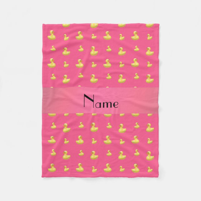 Personlig namn rosa gummi anka mönster fleecefilt (Framsidan)