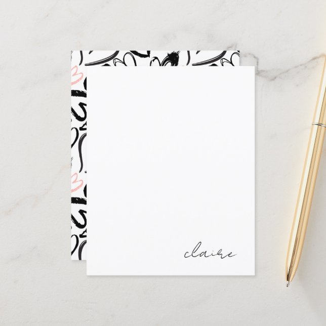 Personlig Namn Rosa Hearts Stationery Papper (Fram/Back In Situ)