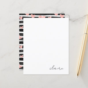 Personlig Namn Rosa Hearts Stationery Papper