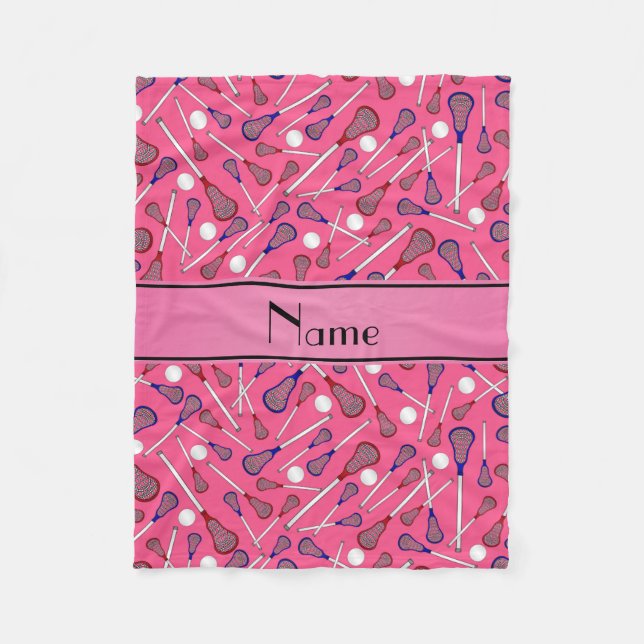 Personlig namn rosa lacrosse mönster fleecefilt (Framsidan)