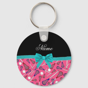 Personlig namn rosa lacrosse turcoise bow nyckelring