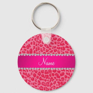 Personlig namn rosa leopard mönster nyckelring
