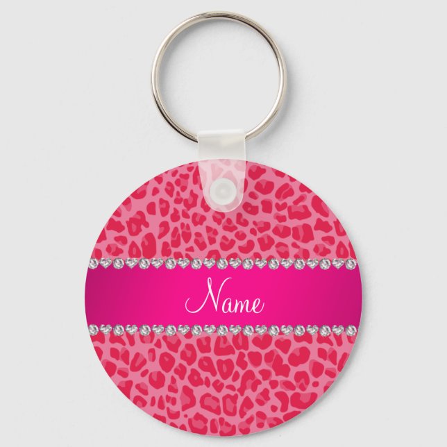 Personlig namn rosa leopard mönster nyckelring (Framsida)