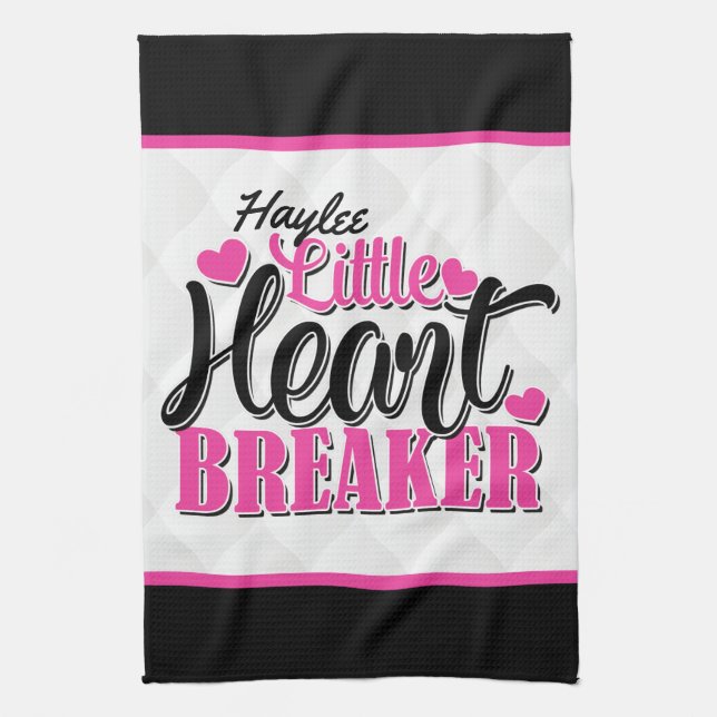 Personlig NAMN Rosa Little Heart Breaker Kökshandduk (Vertikal)