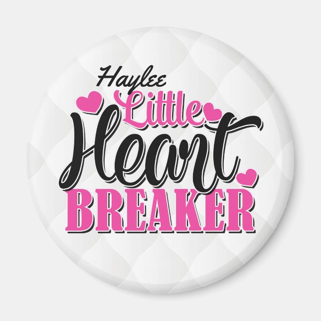 Personlig NAMN Rosa Little Heart Breaker Magnet (Framsidan)