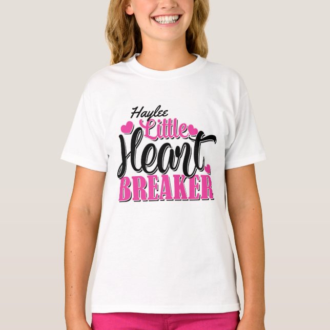 Personlig NAMN Rosa Little Heart Breaker T Shirt (Framsida)