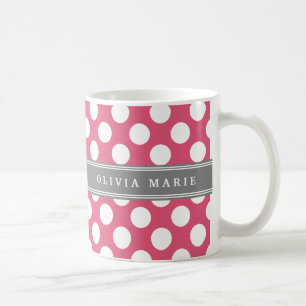 Personlig Namn Rosa Polka dots Mönster Kaffemugg