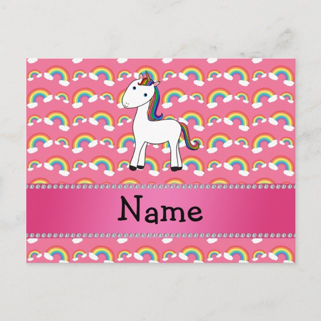 Personlig namn rosa rainbows vykort (Framsida)
