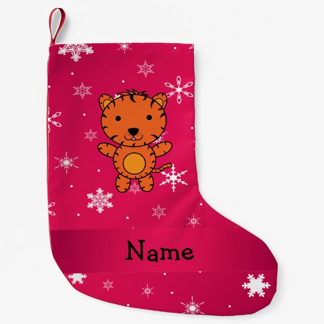 Personlig namn rosa  snöflingor liten julstrumpa (Framsidan)
