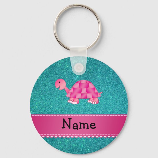 Personlig namn rosa turturturturkos glitter nyckelring (Framsida)