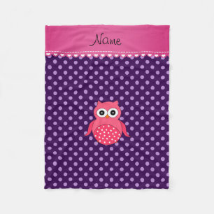 Personlig namn rosa uggla lila polka dots fleecefilt