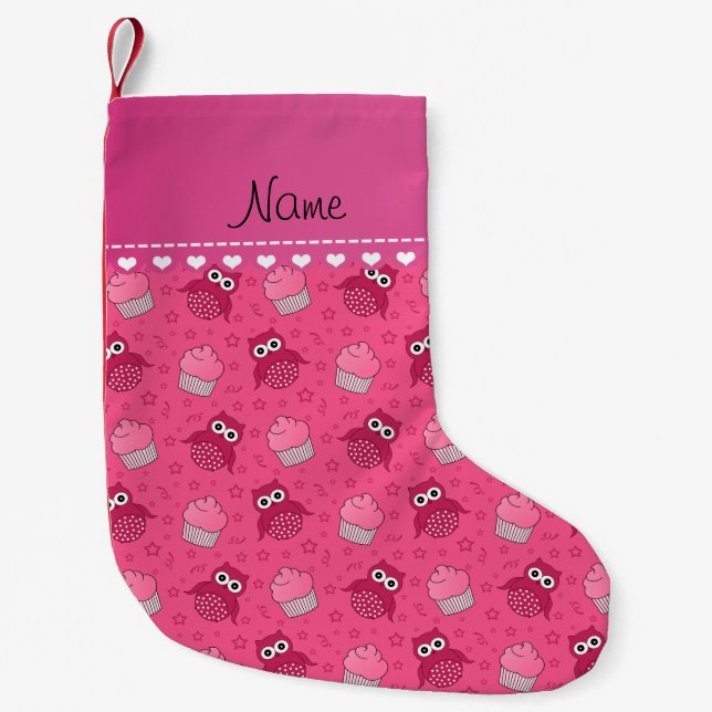 Personlig namn rosa uggla muffinss stjärnor liten julstrumpa (Framsidan)