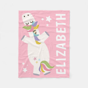 Personlig Namn Rosa Unicorn Fleecefilt
