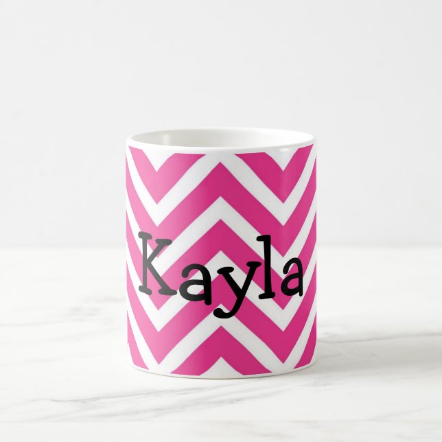 Personlig Namn Rosa & White Chevron Kaffemugg (Center)