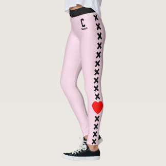 Personlig Namn Rosé Svart Mönster Röd Kärlek Leggings
