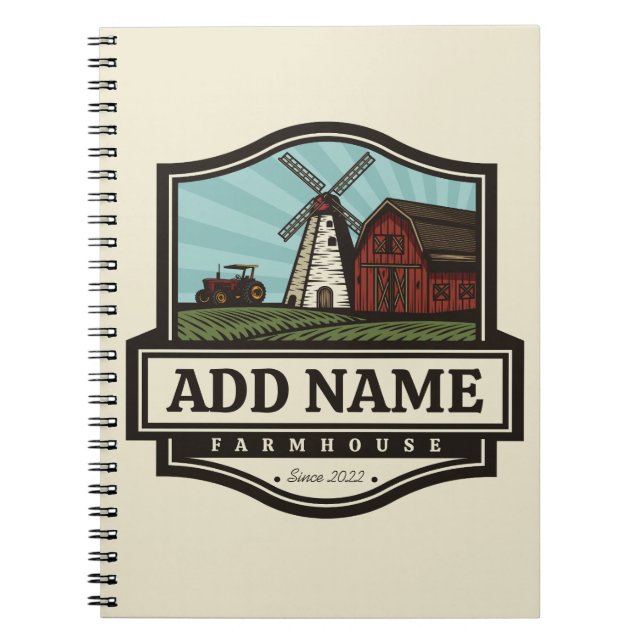Personlig NAMN Rustic Farmhouse Old Kvarn Anteckningsbok (Framsidan)
