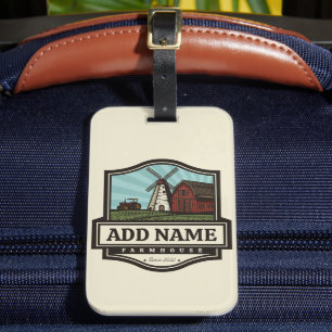Personlig NAMN Rustic Farmhouse Old Kvarn Bagagebricka