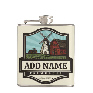 Personlig NAMN Rustic Farmhouse Old Kvarn Fickplunta