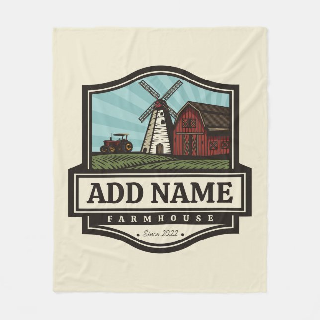 Personlig NAMN Rustic Farmhouse Old Kvarn Fleecefilt (Framsidan)