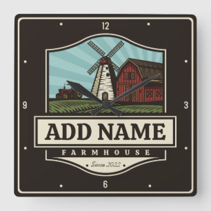 Personlig NAMN Rustic Farmhouse Old Kvarn Fyrkantig Klocka