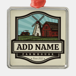 Personlig NAMN Rustic Farmhouse Old Kvarn Julgransprydnad Metall