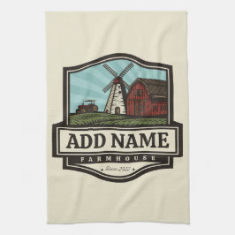 Personlig NAMN Rustic Farmhouse Old Kvarn Kökshandduk