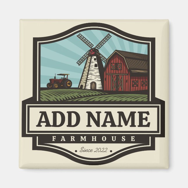 Personlig NAMN Rustic Farmhouse Old Kvarn Magnet (Framsidan)