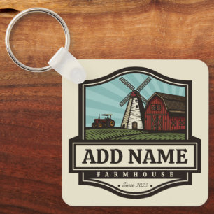 Personlig NAMN Rustic Farmhouse Old Kvarn Nyckelring