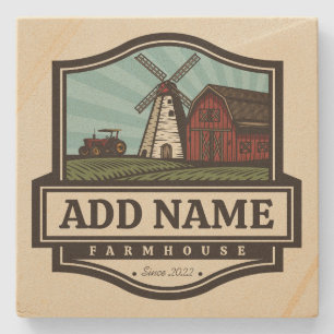 Personlig NAMN Rustic Farmhouse Old Kvarn Stenunderlägg