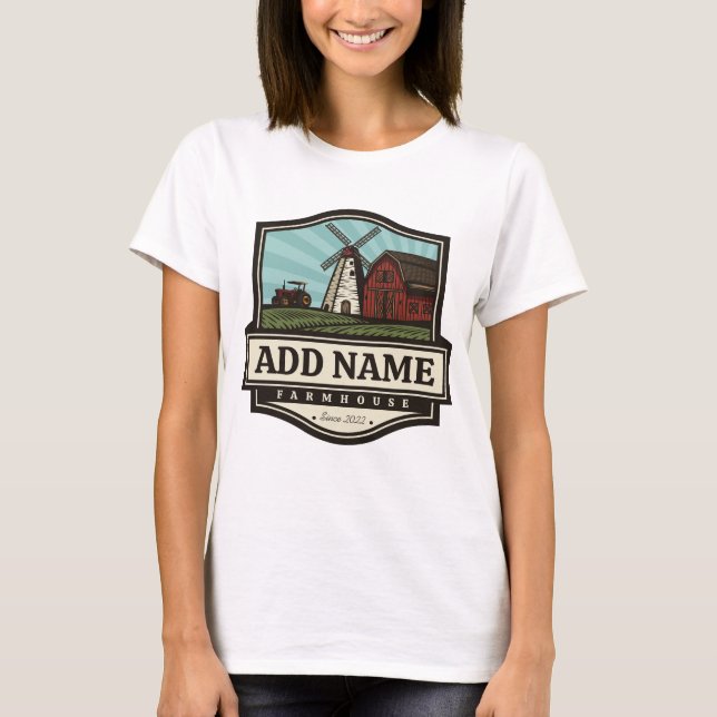 Personlig NAMN Rustic Farmhouse Old Kvarn T Shirt (Framsida)