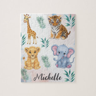 Personlig Namn Safari Jungle Animals Kids Pussel