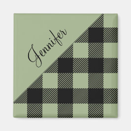 Personlig Namn Sage Grönt Pput Check Mönster Magnet
