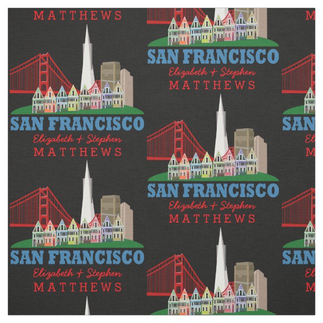 Personlig Namn San Francisco Skyline Tyg (Provkarta)