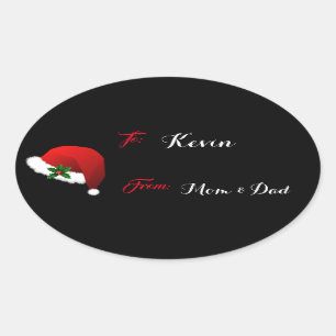 Personlig Namn Santa Hat Gift Märkre Sticker Ovalt Klistermärke