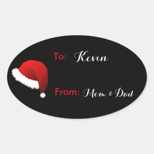 Personlig Namn Santa Hat Gift Märkre Sticker Ovalt Klistermärke