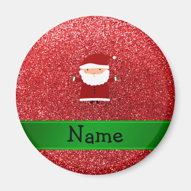Personlig namn Santa Red glitter Magnet (Framsidan)