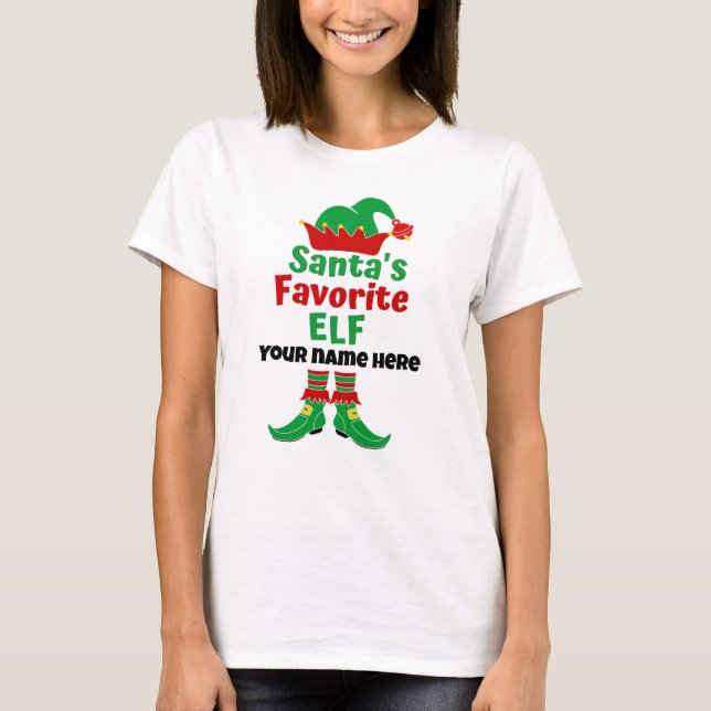 Personlig Namn Santa's Favorite Elf T-Shirt (Framsida)