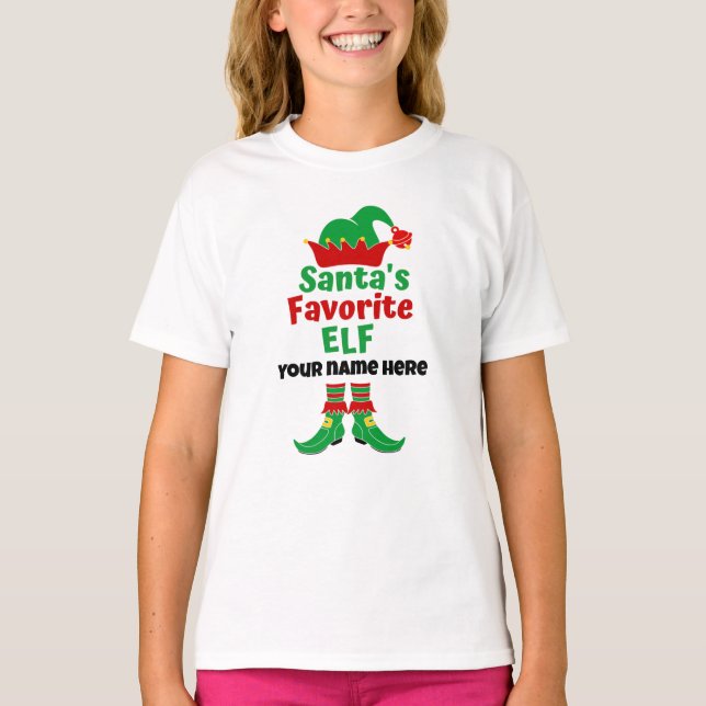 Personlig Namn Santa's Favorite Elf T-Shirt (Framsida)