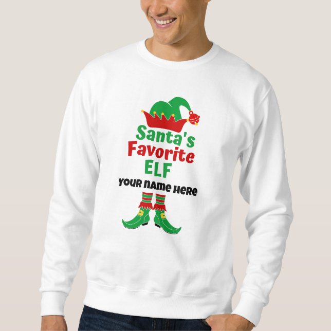 Personlig Namn Santa's Favorite Elf T-Shirt Lång Ärmad Tröja (Framsida)