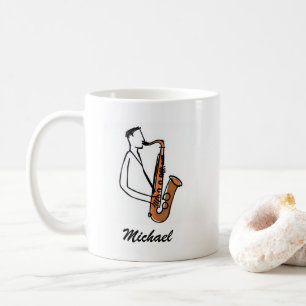 Personlig Namn Saxofonspelare – Musiketcher Kaffemugg
