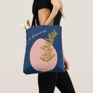 Personlig Namn Script Blue Botanical Boho Tygkasse