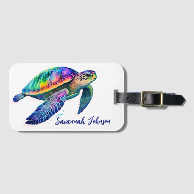 Personlig Namn Sea Turtle Beach Life Ocean Bagagebricka (Framsida horisontal)