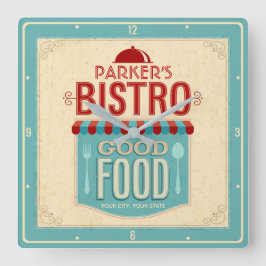 Personlig NAMN Shabby chic Fransk Bistro Cafe Fyrkantig Klocka