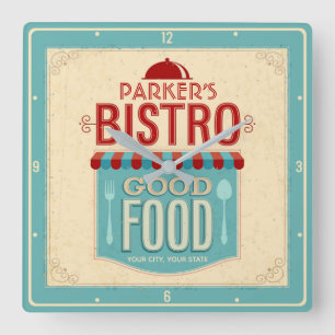 Personlig NAMN Shabby chic Fransk Bistro Cafe Fyrkantig Klocka